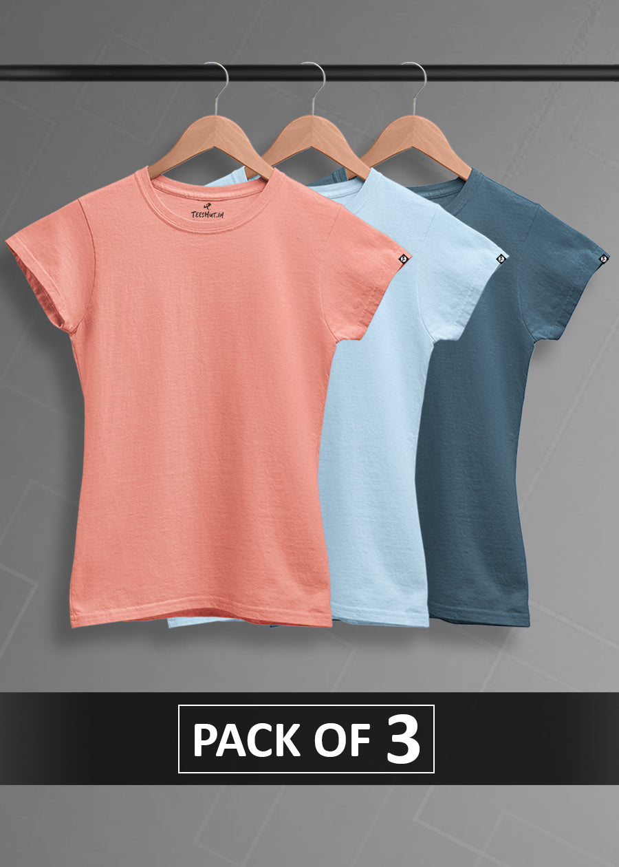 Solid Half Sleeve T-Shirt Women Combo - Pack of 3