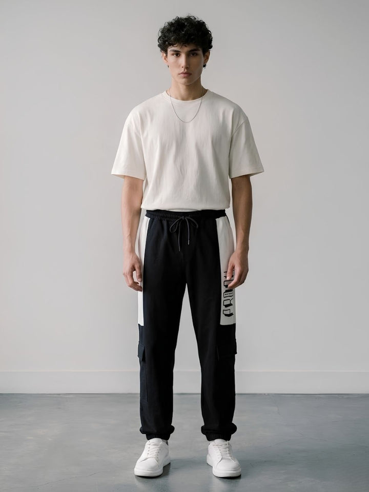 Men Premium Knitted Joggers with Side Panel Print
