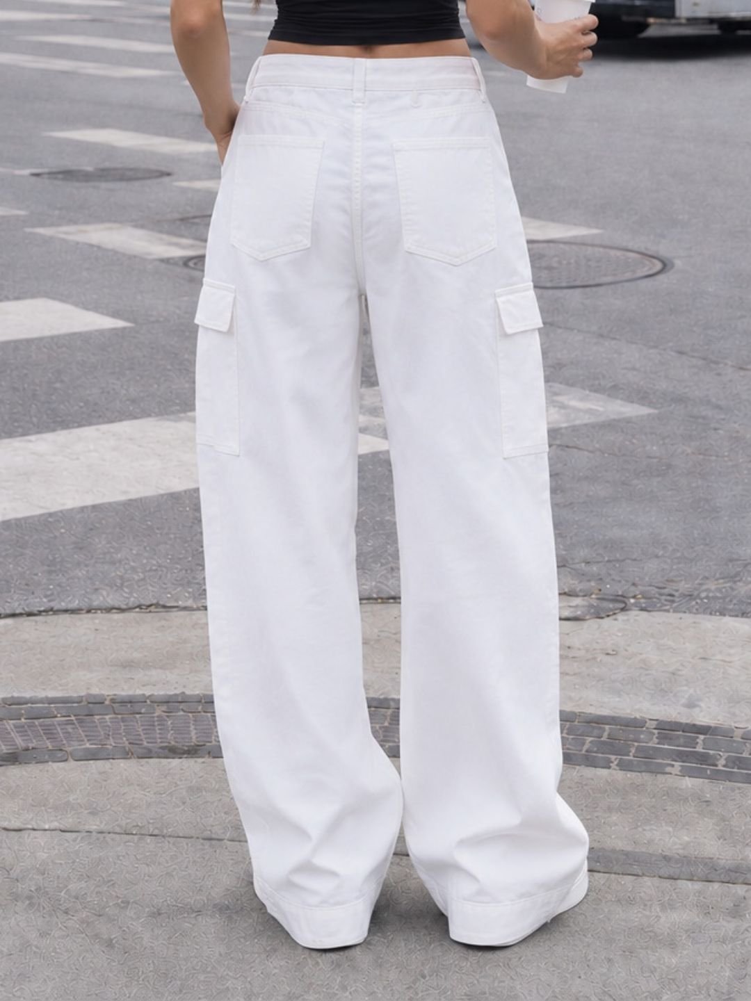 Women Straight Fit Denim Cargo - White