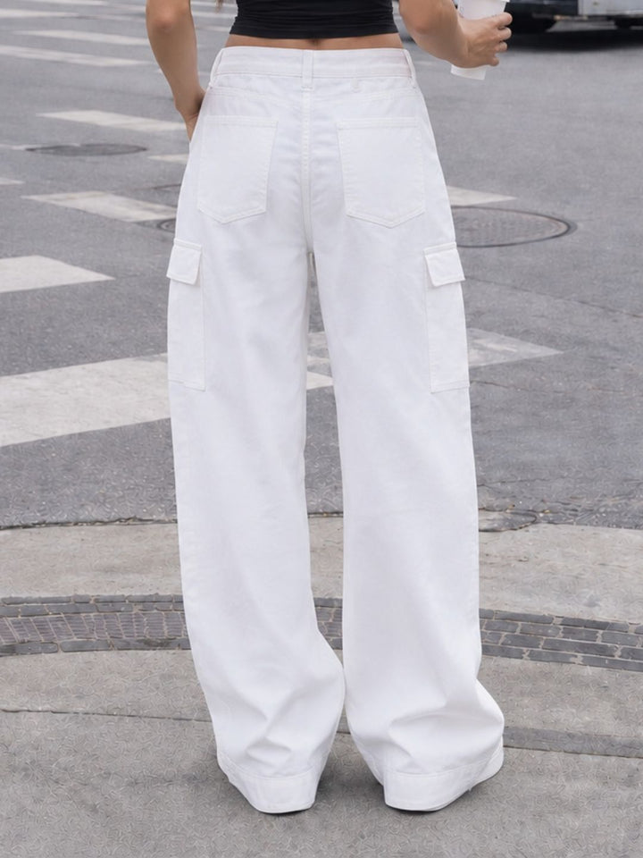 Women Straight Fit Denim Cargo - White
