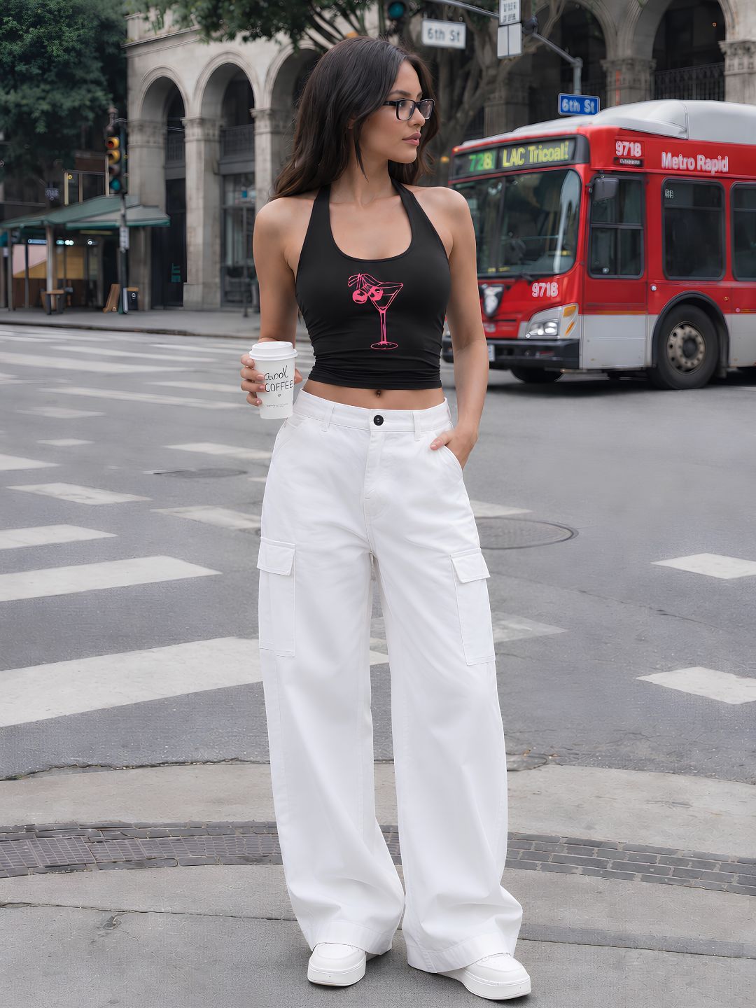 Women Straight Fit Denim Cargo - White