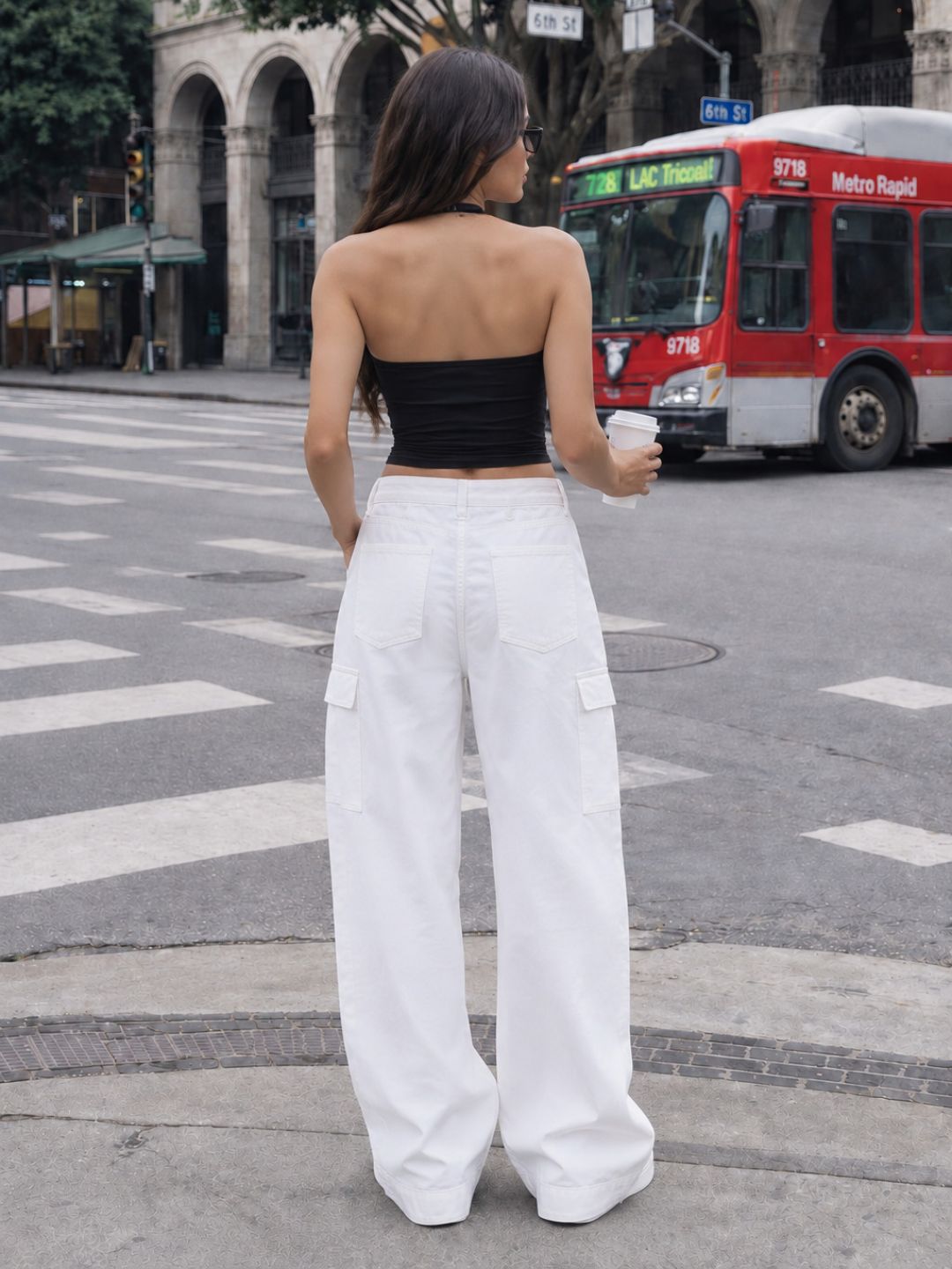 Women Straight Fit Denim Cargo - White