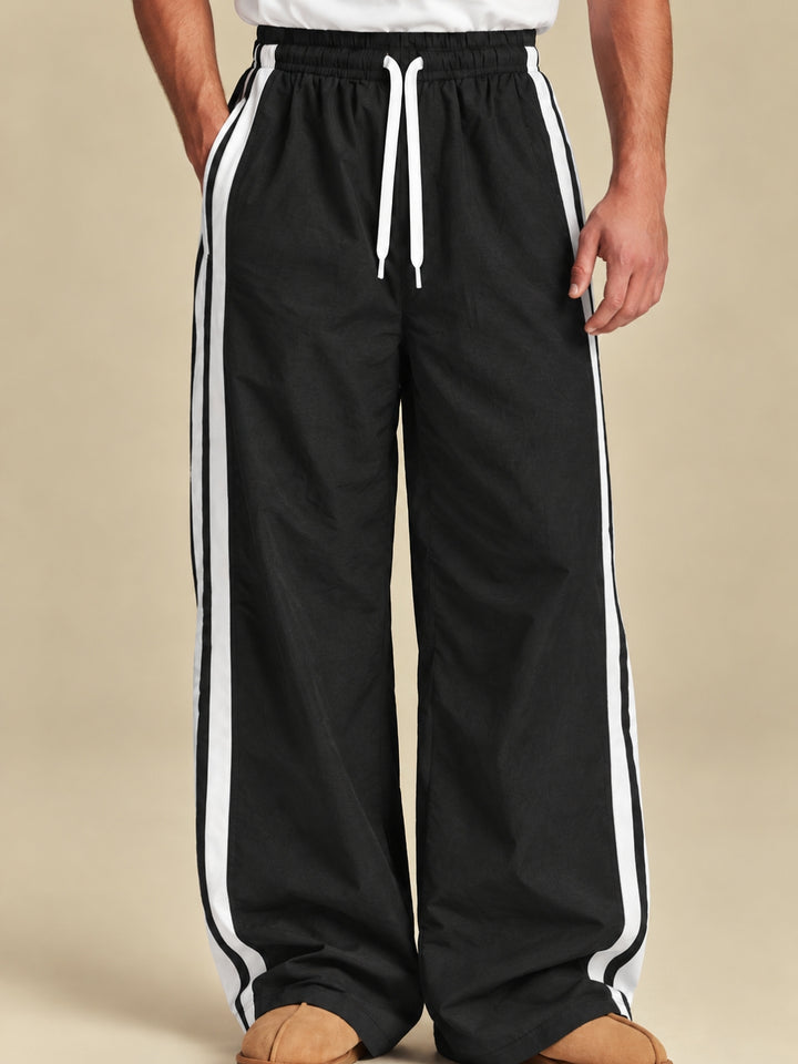 Parachute Pants For Men - Black with White Stripe