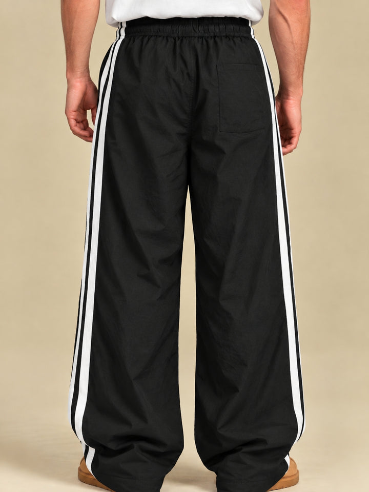 Parachute Pants For Men - Black with White Stripe