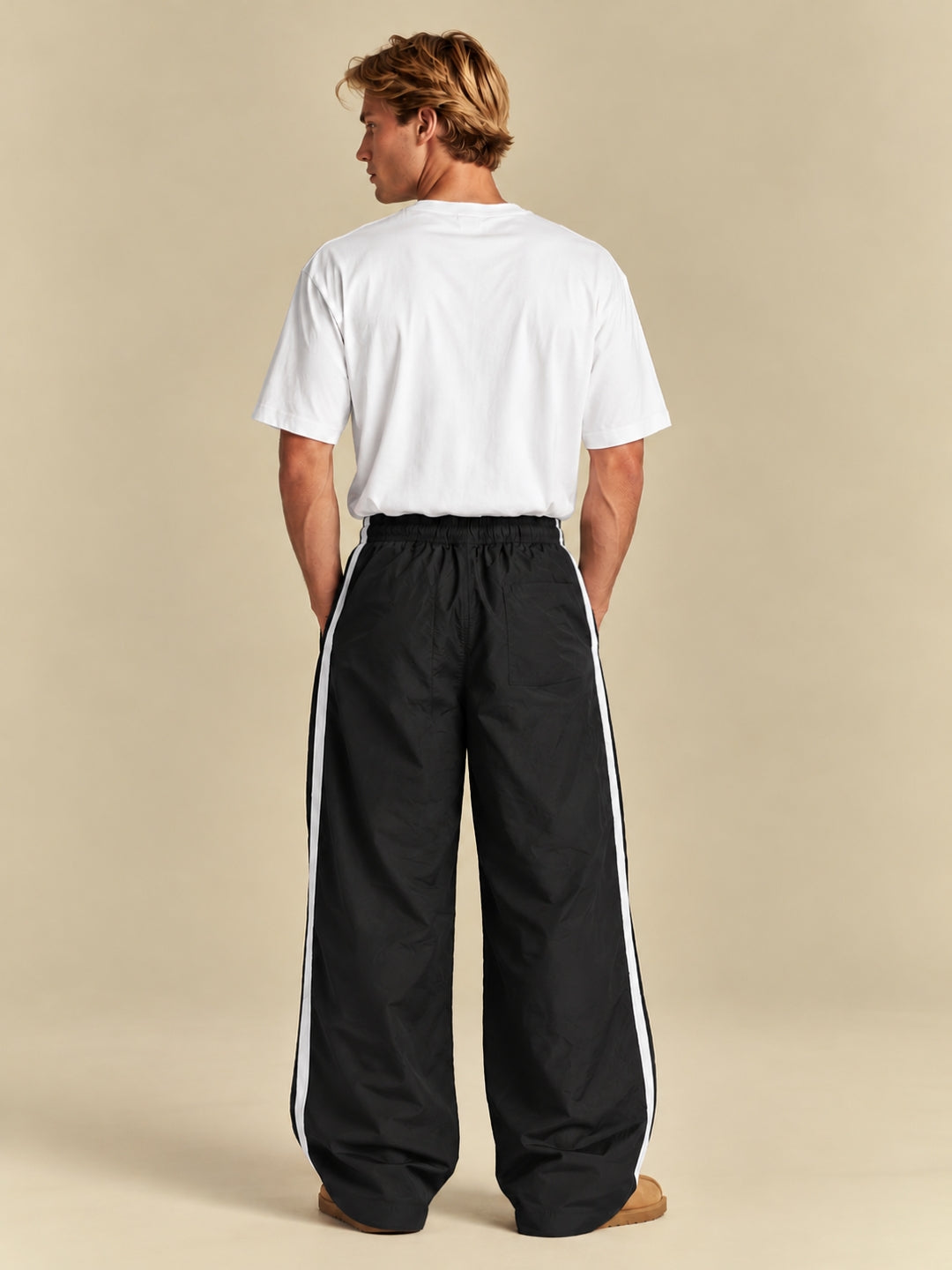 Parachute Pants For Men - Black with White Stripe