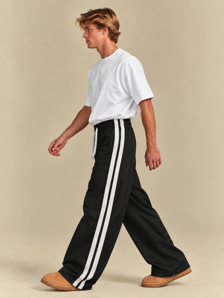 Parachute Pants For Men - Black with White Stripe