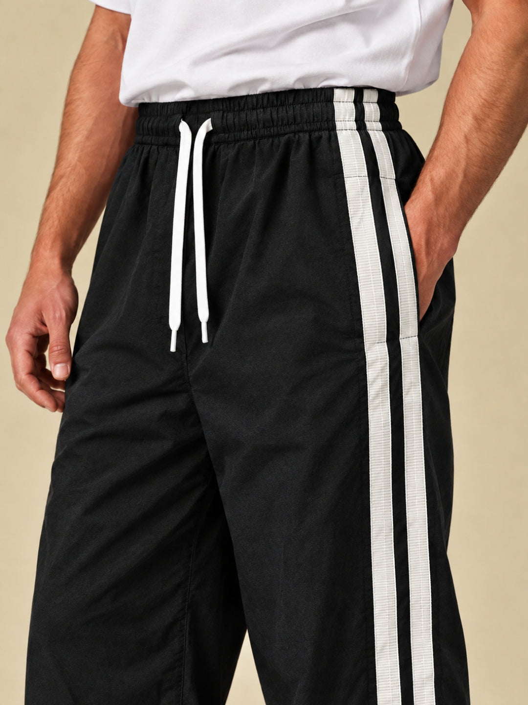 Parachute Pants For Men - Black with White Stripe