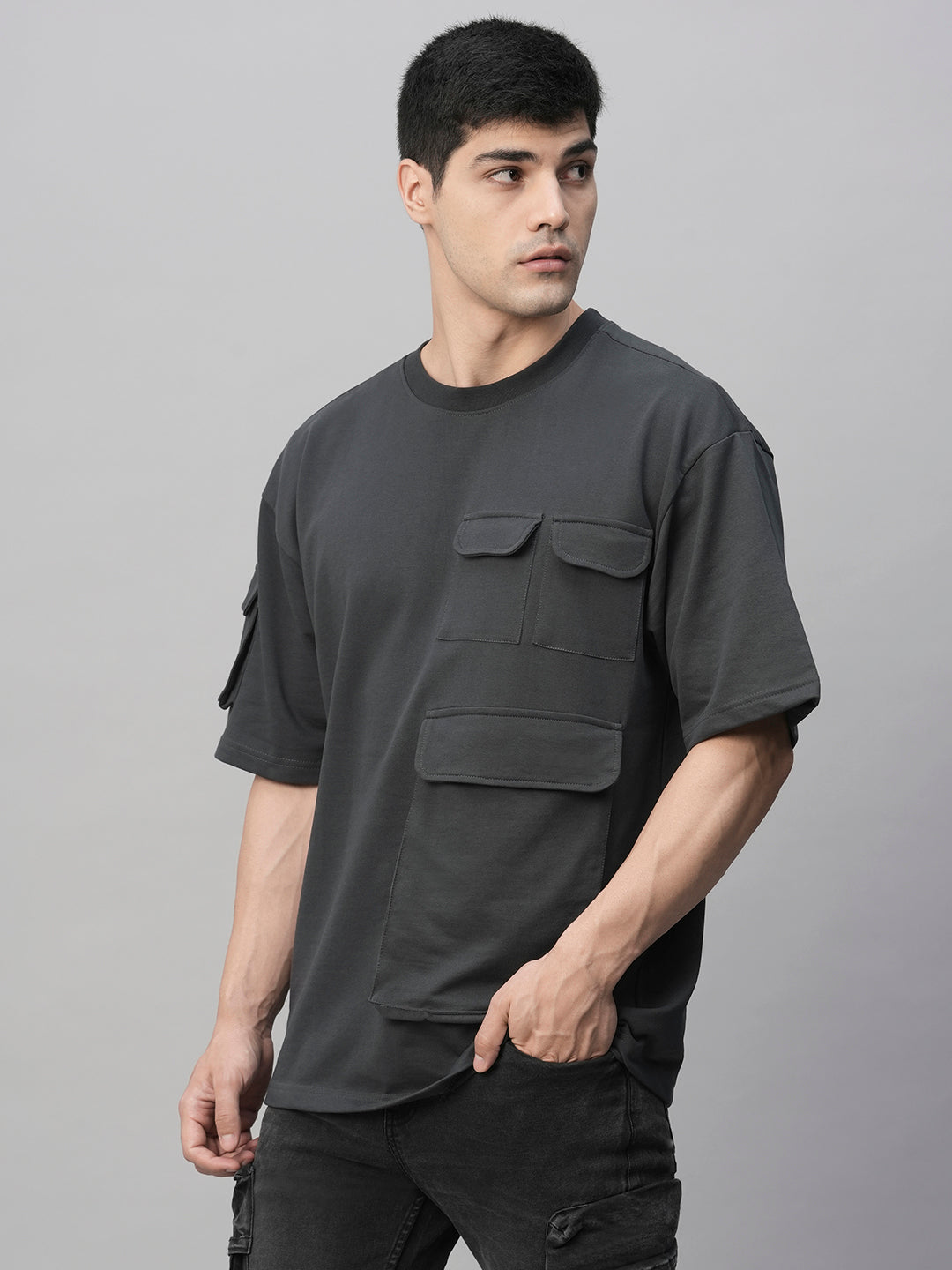 Cargo T-Shirt For Men - Dark Grey