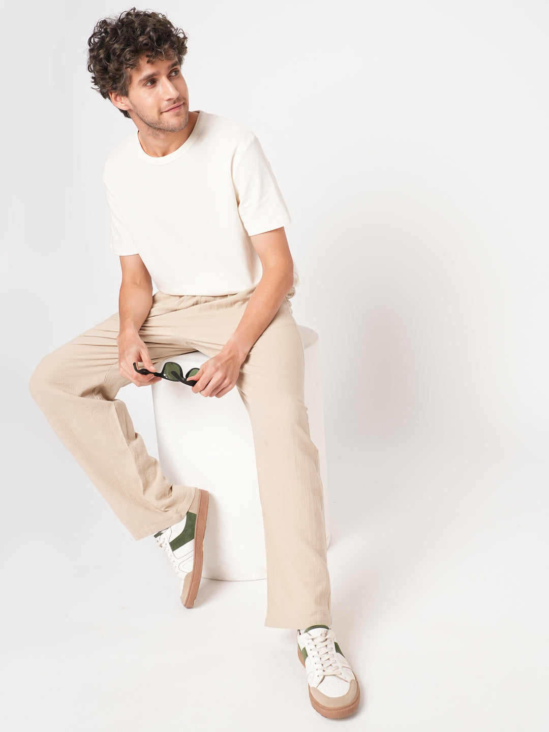 Cotton Pant for Men Solid - Beige