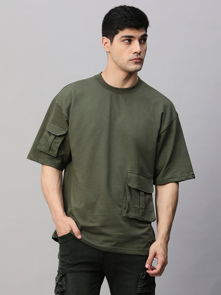 Cargo T-Shirt For Men - Olive Green