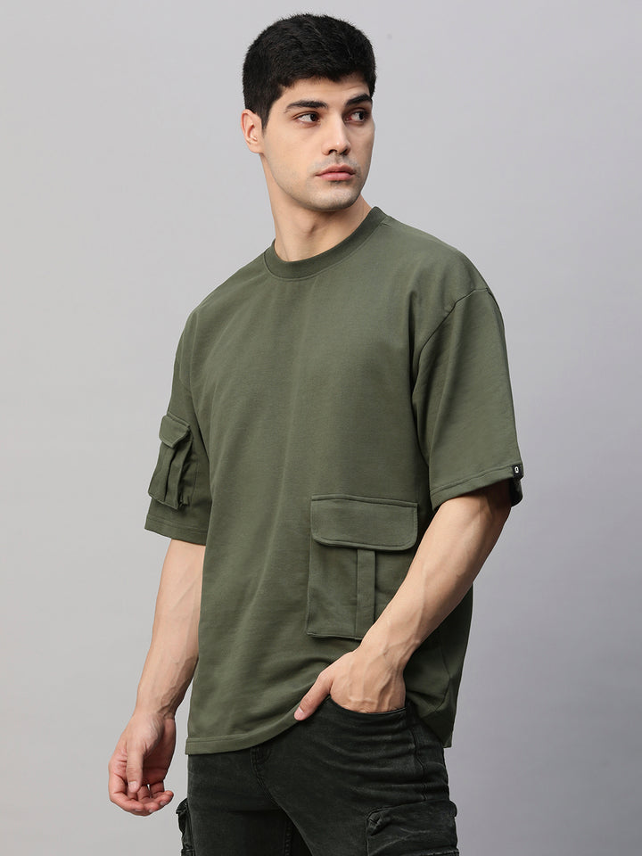 Cargo T-Shirt For Men - Olive Green