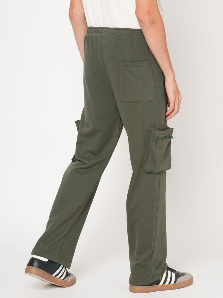 Men Cotton zipper jogger - Olive Green