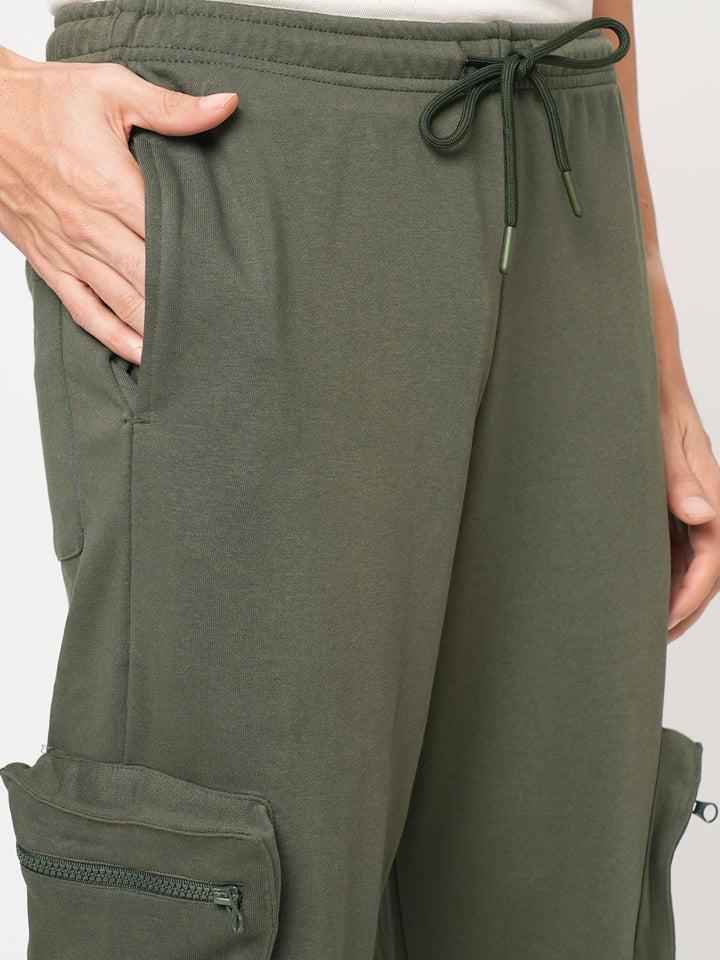 Men Cotton zipper jogger - Olive Green