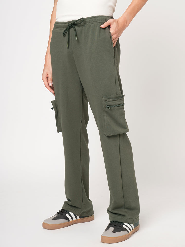 Men Cotton zipper jogger - Olive Green