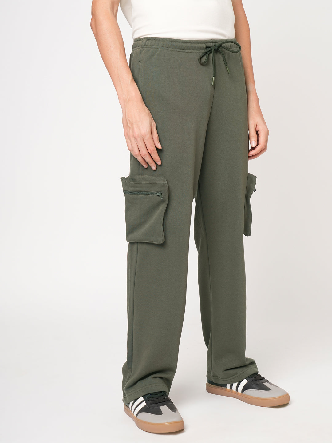 Men Cotton zipper jogger - Olive Green