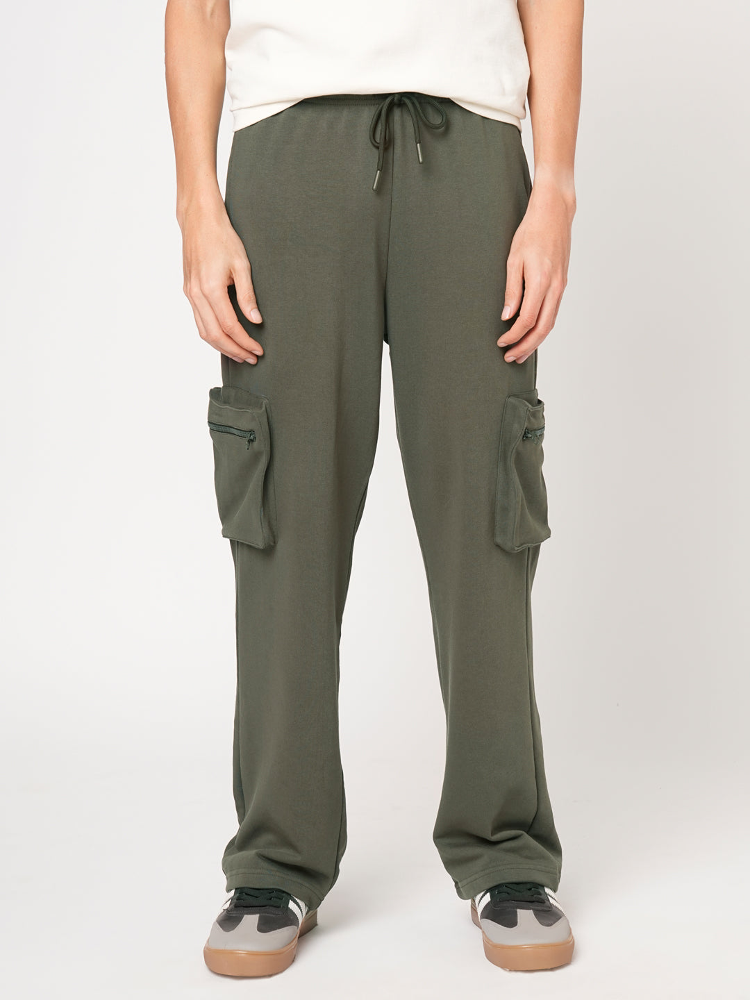 Men Cotton zipper jogger - Olive Green