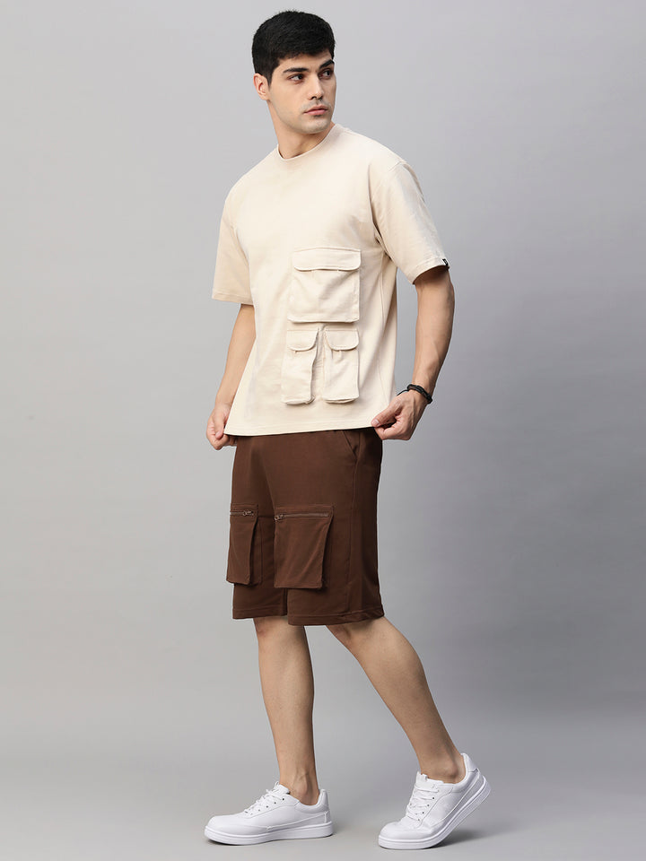 Men Premium Cargo Co-ord Set - Beige & Cocoa