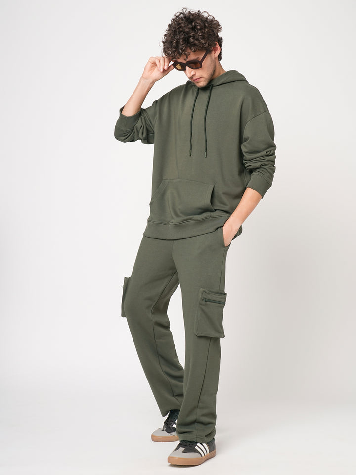 Men Cotton zipper jogger - Olive Green