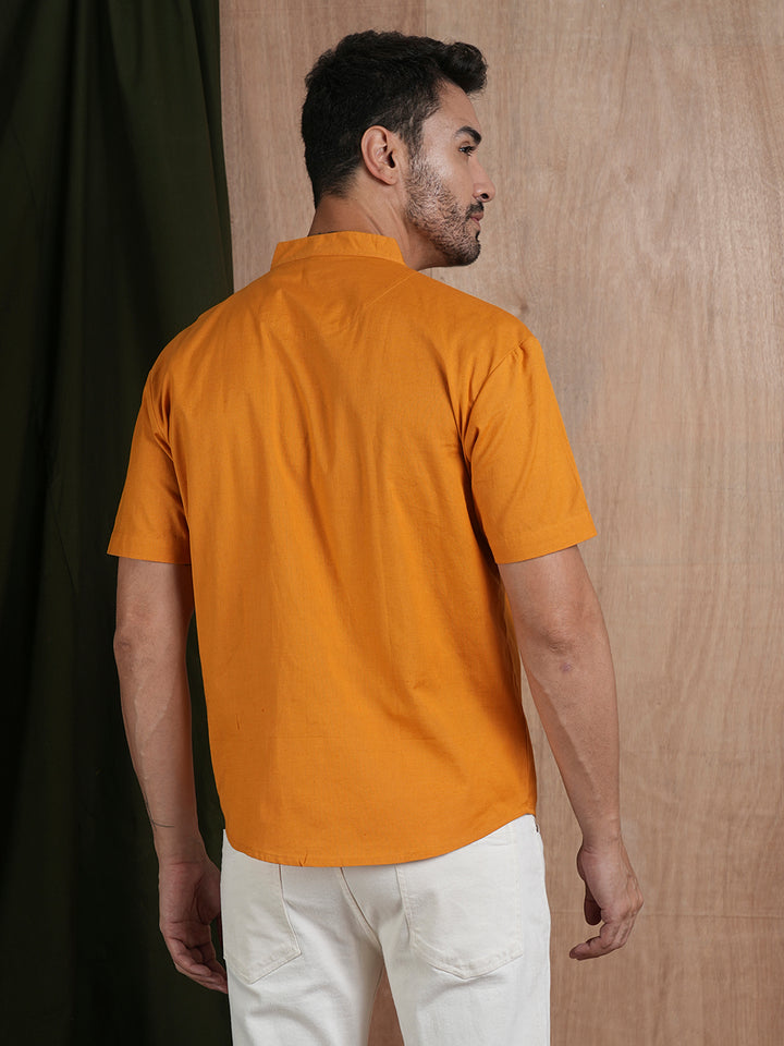 Mens Half Sleeves Shirt - Mustard Yellow