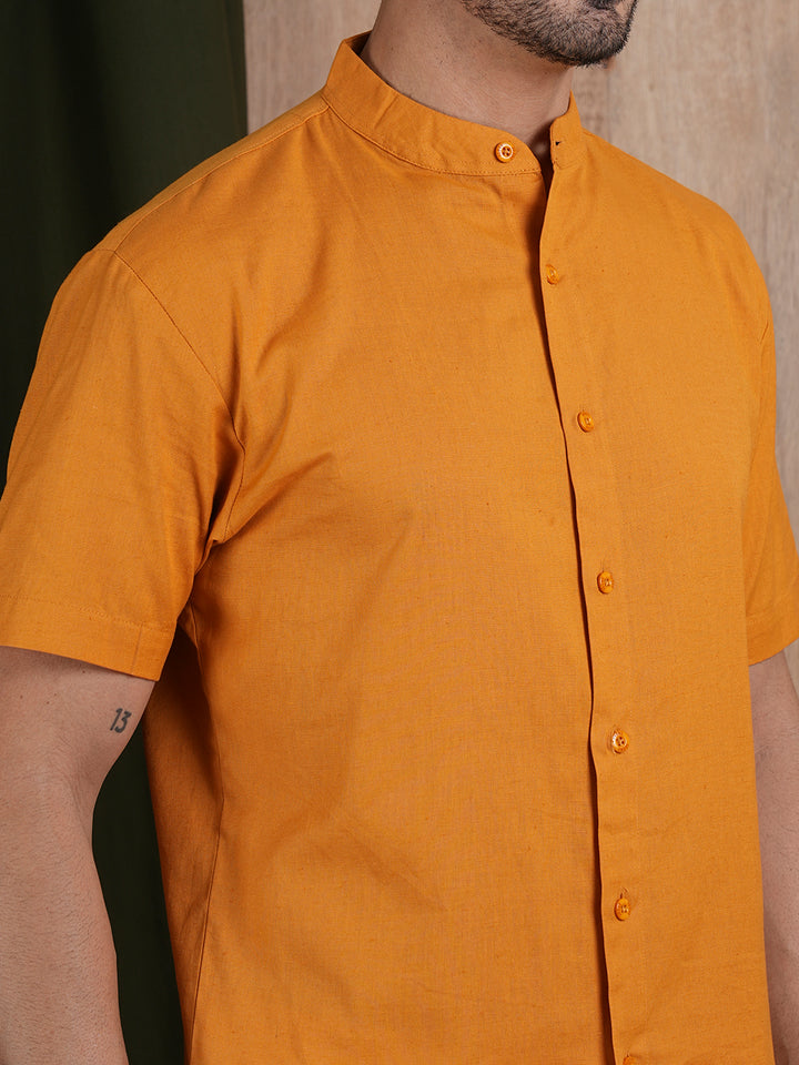 Mens Half Sleeves Shirt - Mustard Yellow