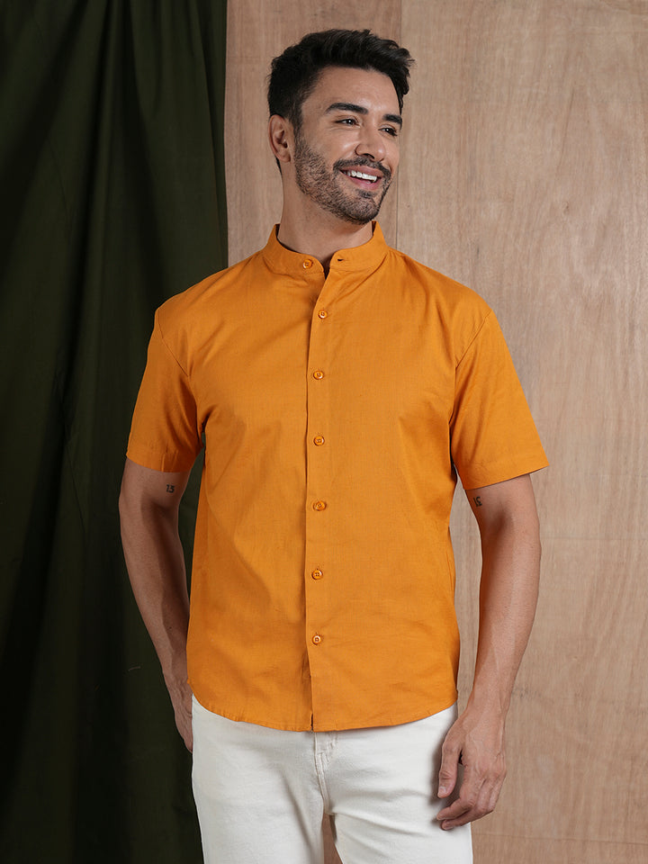 Mens Half Sleeves Shirt - Mustard Yellow