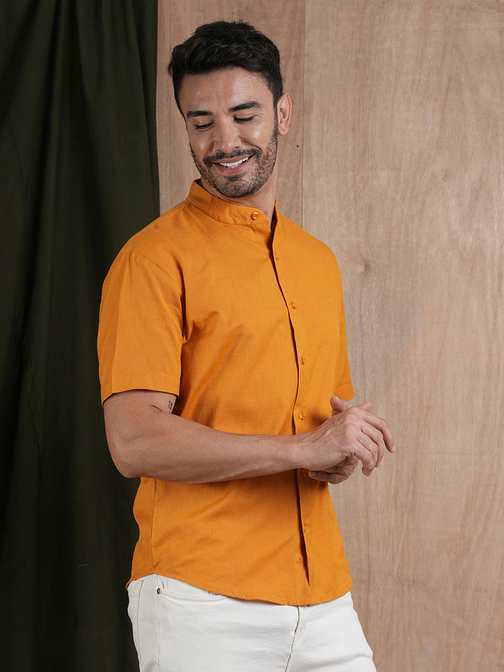 Mens Half Sleeves Shirt - Mustard Yellow