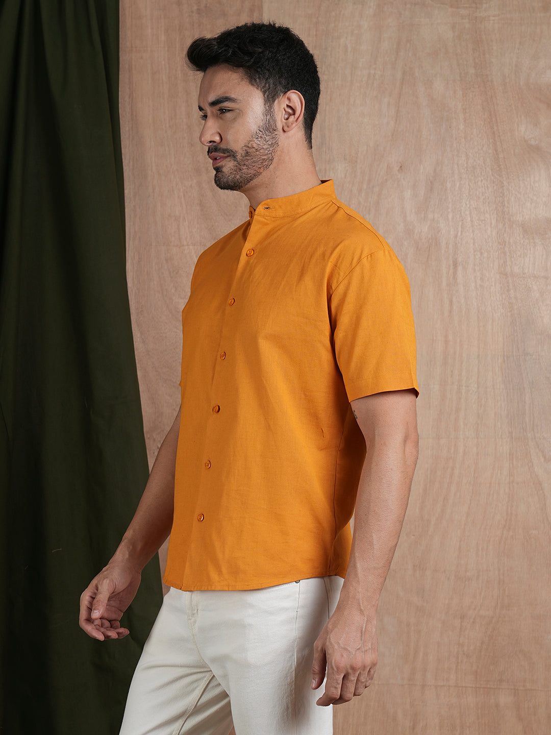 Mens Half Sleeves Shirt - Mustard Yellow