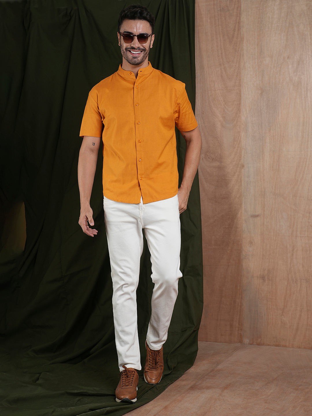 Mens Half Sleeves Shirt - Mustard Yellow