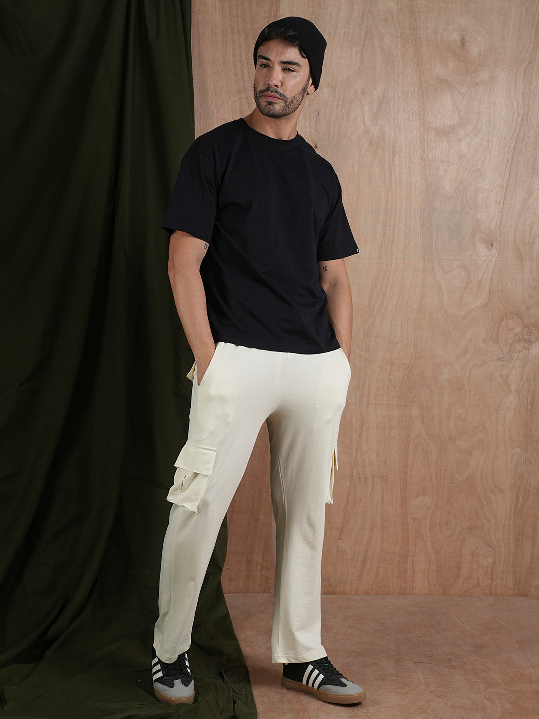 Men Premium Terry Cargo Pants - Off White