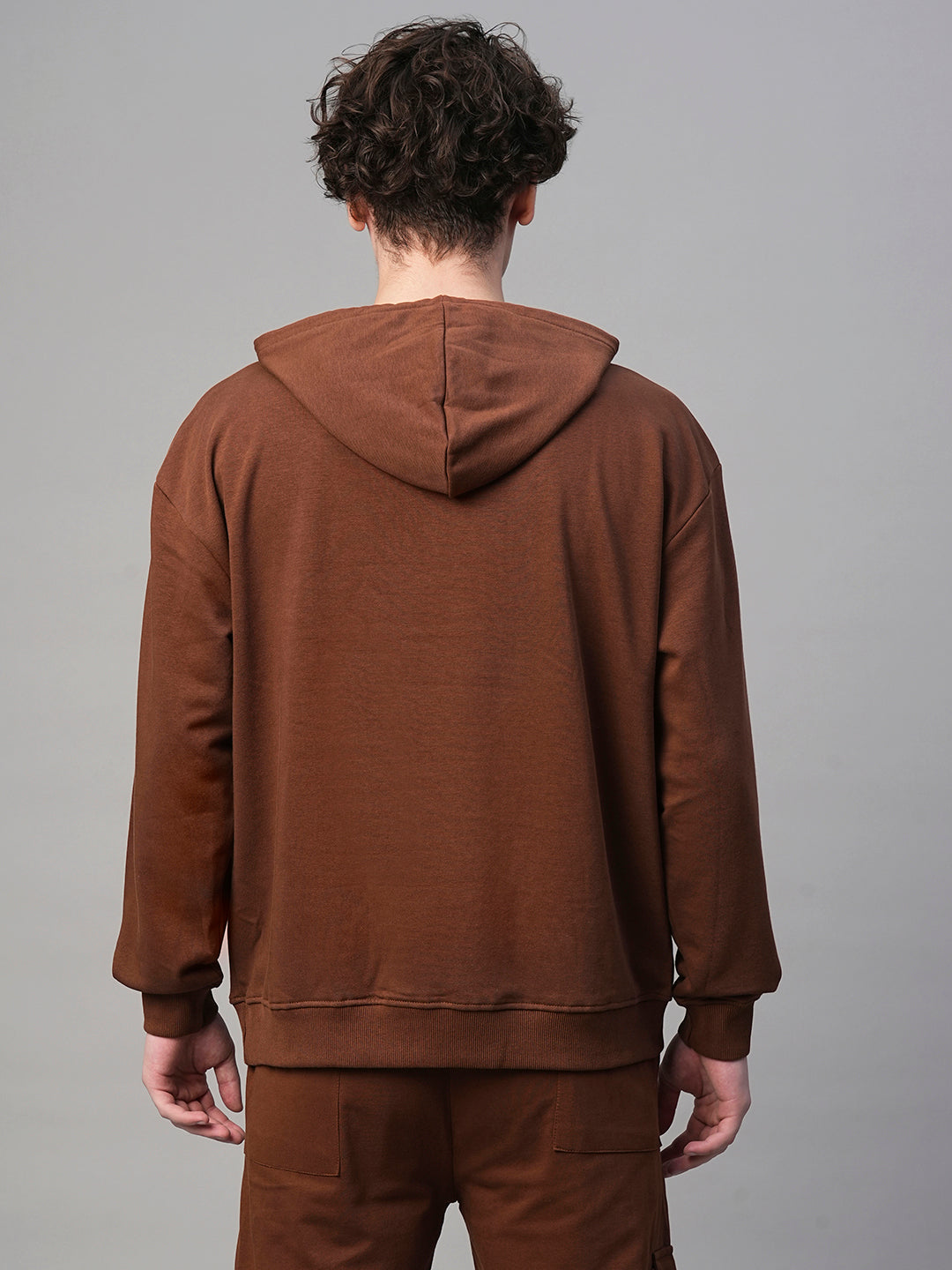 Solid Men Drop Shoulder Premium Terry Hoodie - Cocoa