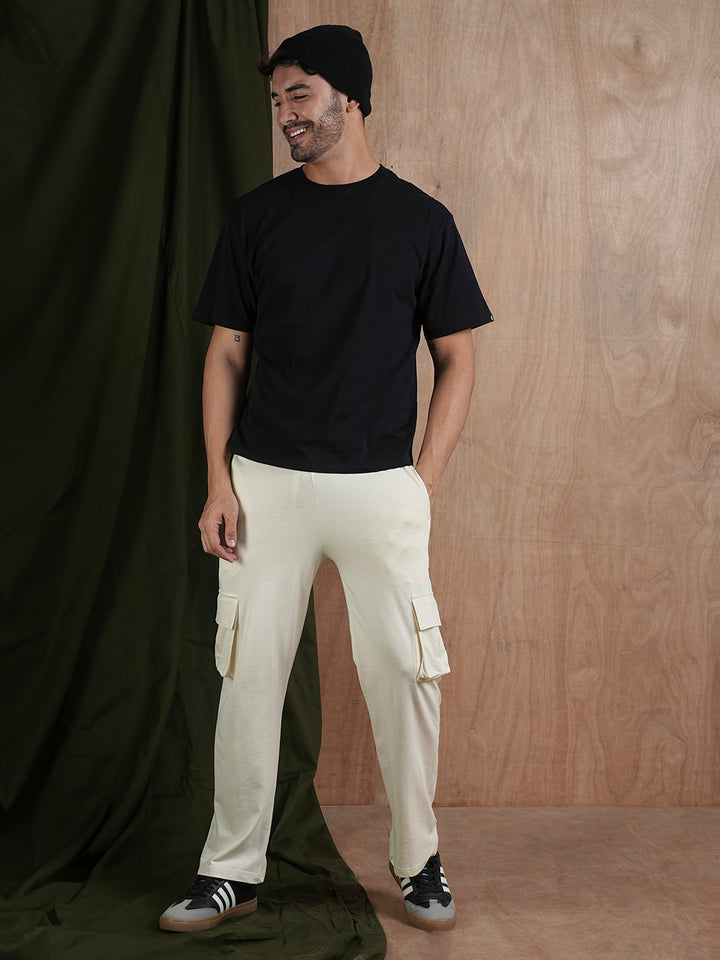 Men Premium Terry Cargo Pants - Off White