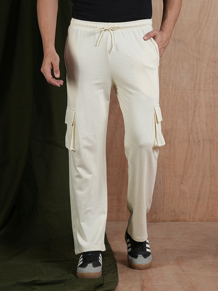 Men Premium Terry Cargo Pants - Off White