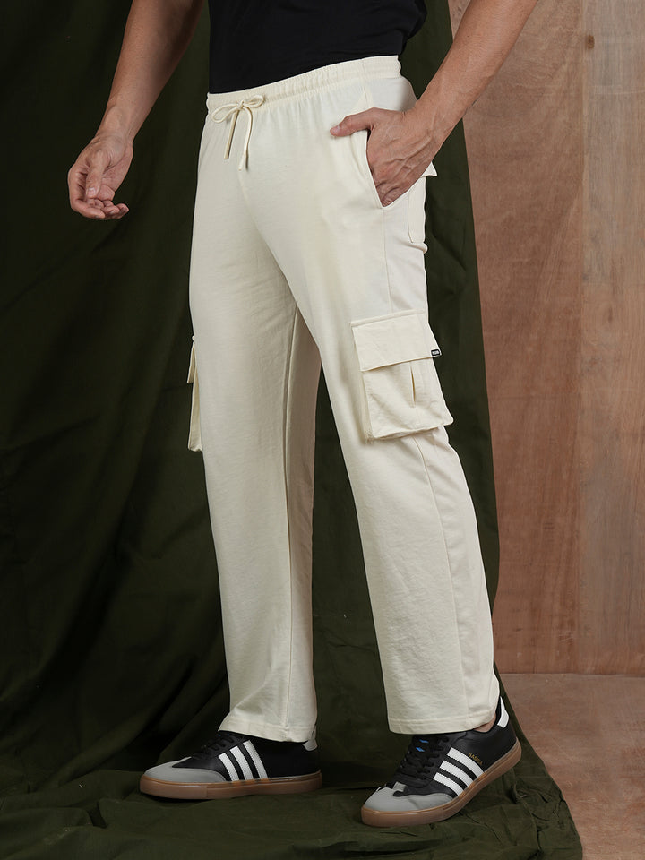 Men Premium Terry Cargo Pants - Off White