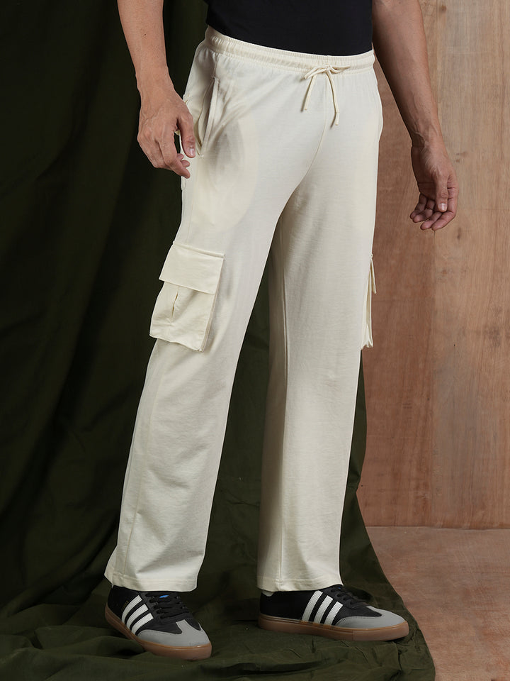 Men Premium Terry Cargo Pants - Off White