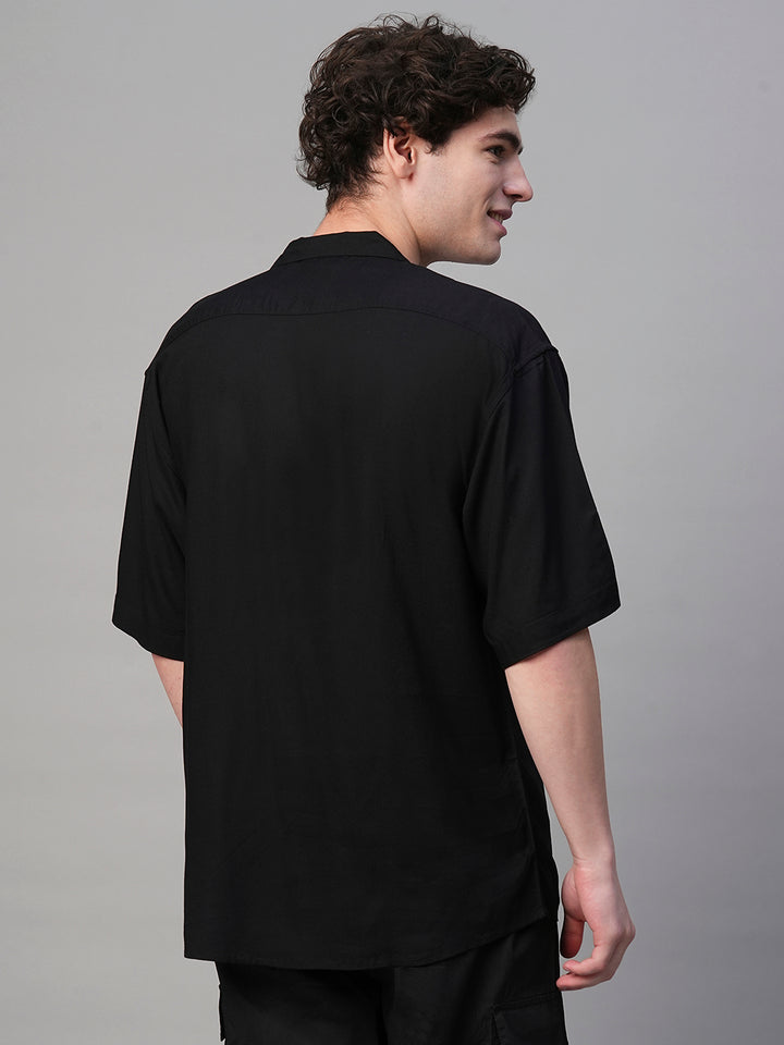 Solid Mens Fluidic Oversized Shirt - Black