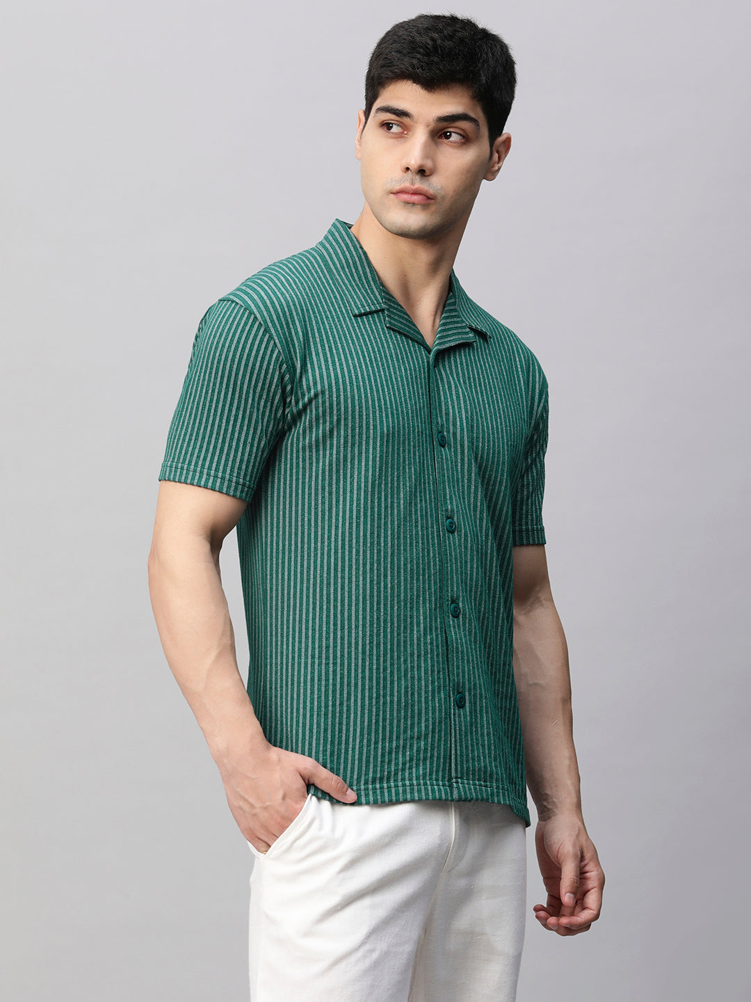 Mens Half Sleeve Resort Shirt - Basil Green