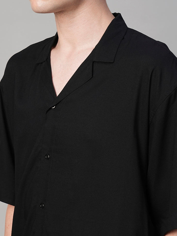 Solid Mens Fluidic Oversized Shirt - Black