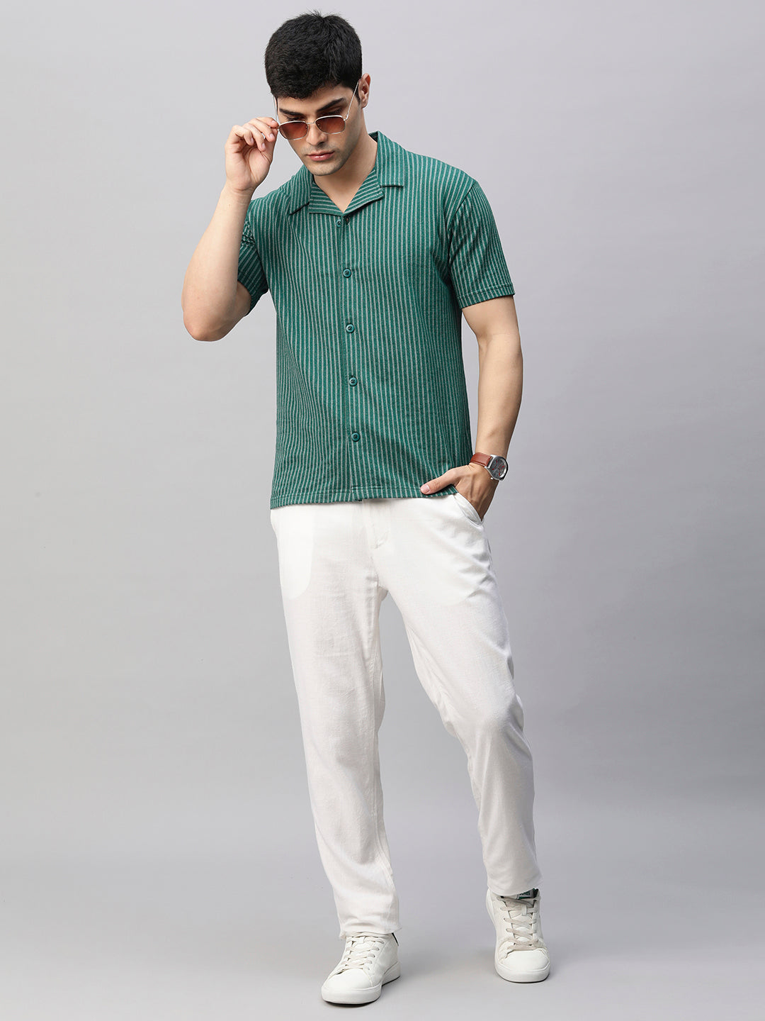 Mens Half Sleeve Resort Shirt - Basil Green