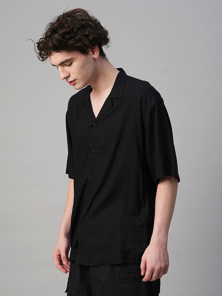 Solid Mens Fluidic Oversized Shirt - Black