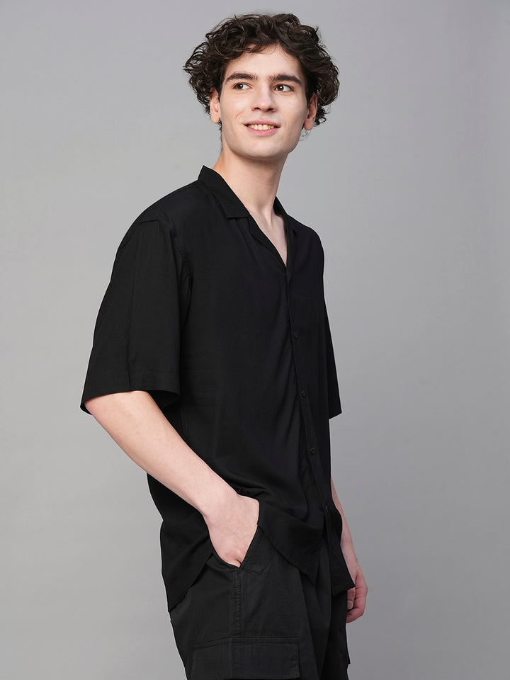 Solid Mens Fluidic Oversized Shirt - Black