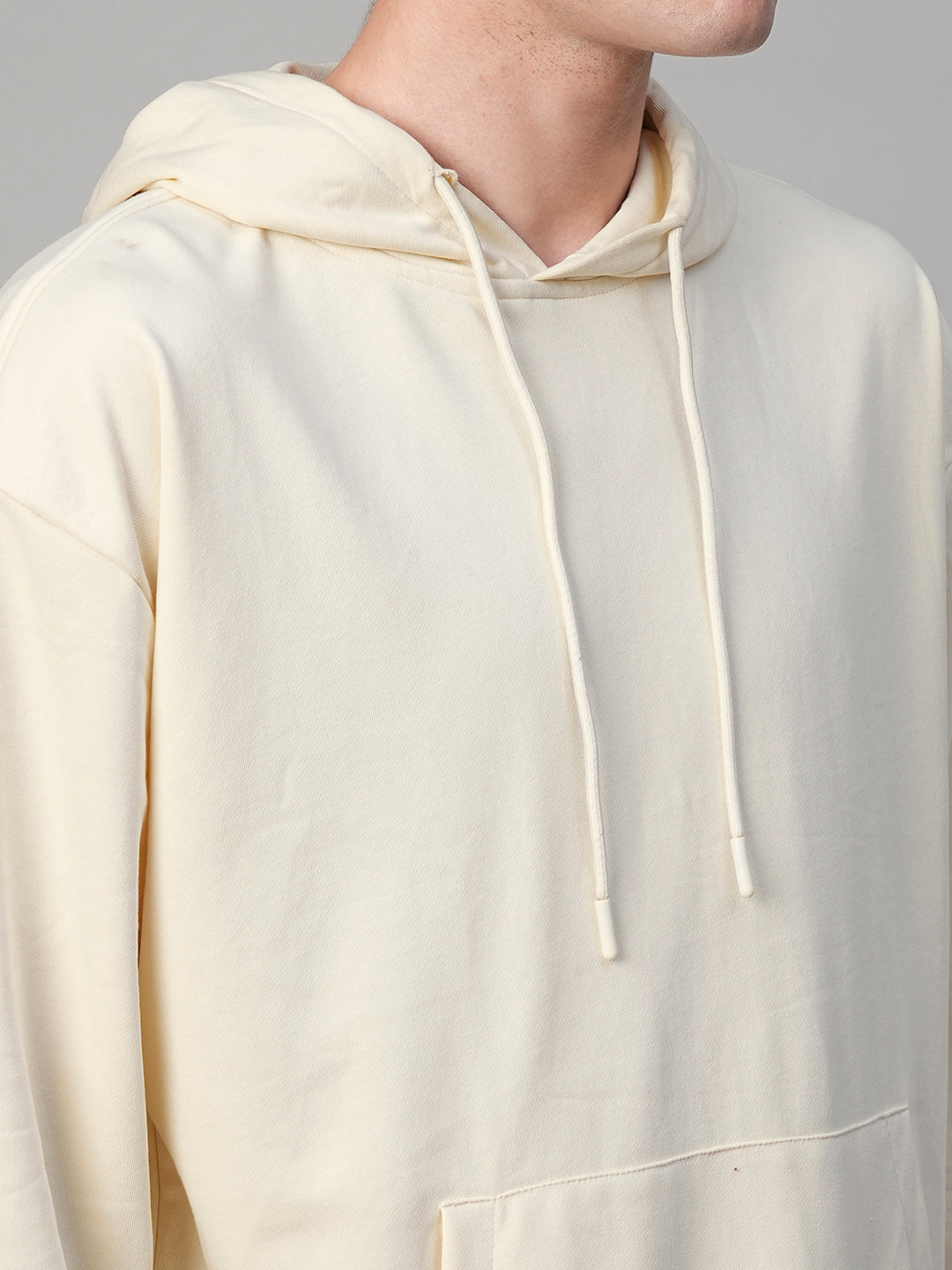 Solid Men Drop Shoulder Premium Terry Hoodie - Off White