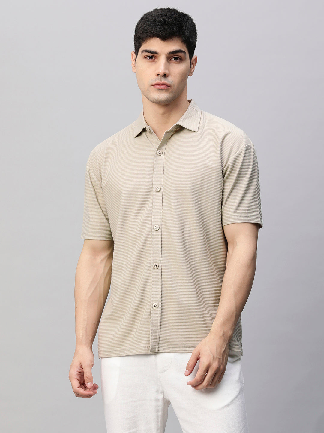 Mens Half Sleeve Resort Shirt - Beige