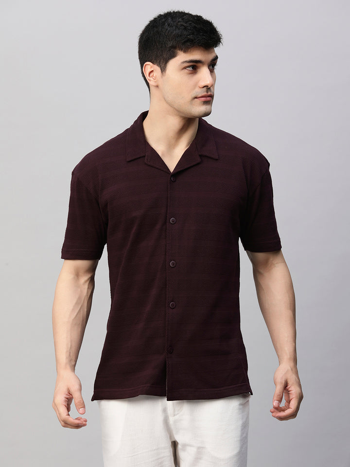 Mens Half Sleeve Resort Shirt - Wine