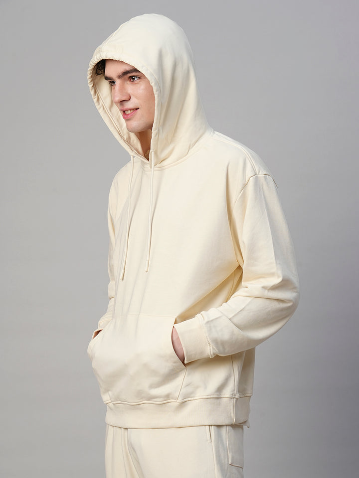 Solid Men Drop Shoulder Premium Terry Hoodie - Off White