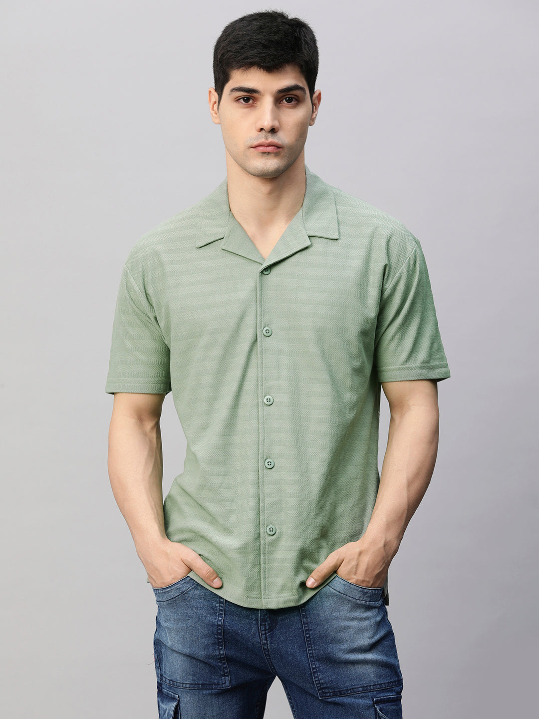 Mens Half Sleeve Resort Shirt - Mint Green