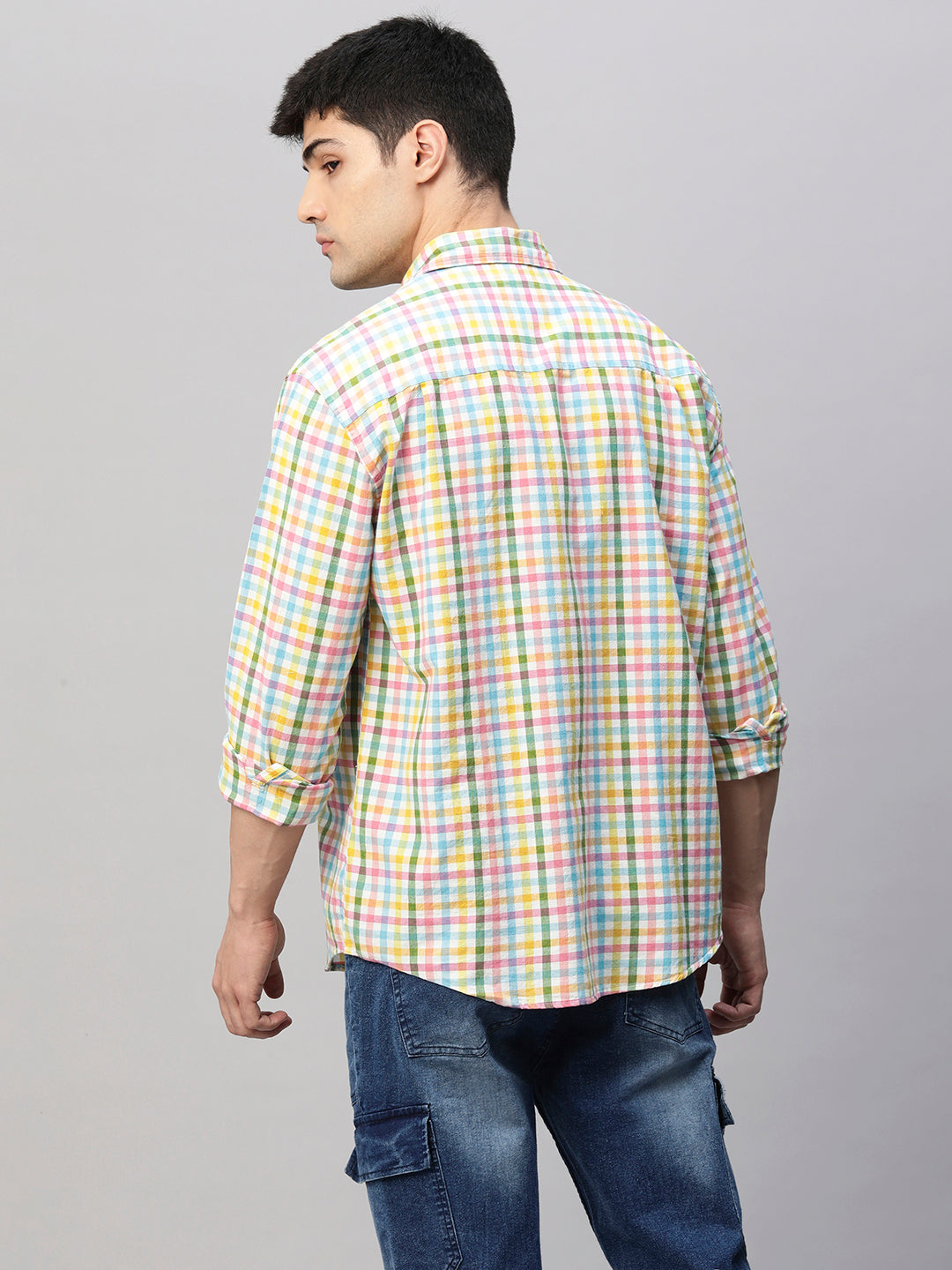 Mens Casual Multicolored Plaid Relaxed Fit Shirt