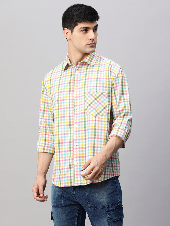 Mens Casual Multicolored Plaid Relaxed Fit Shirt