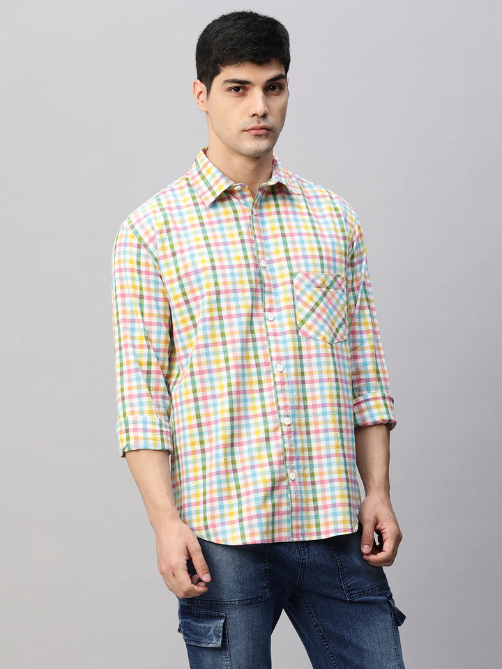 Mens Casual Multicolored Plaid Relaxed Fit Shirt