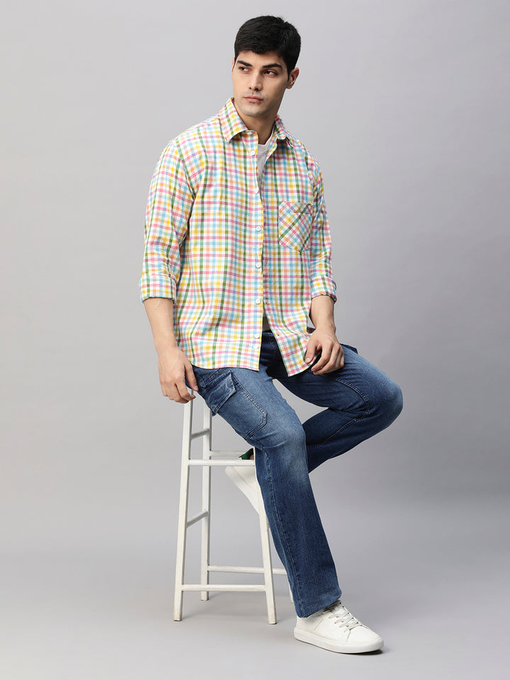 Mens Casual Multicolored Plaid Relaxed Fit Shirt