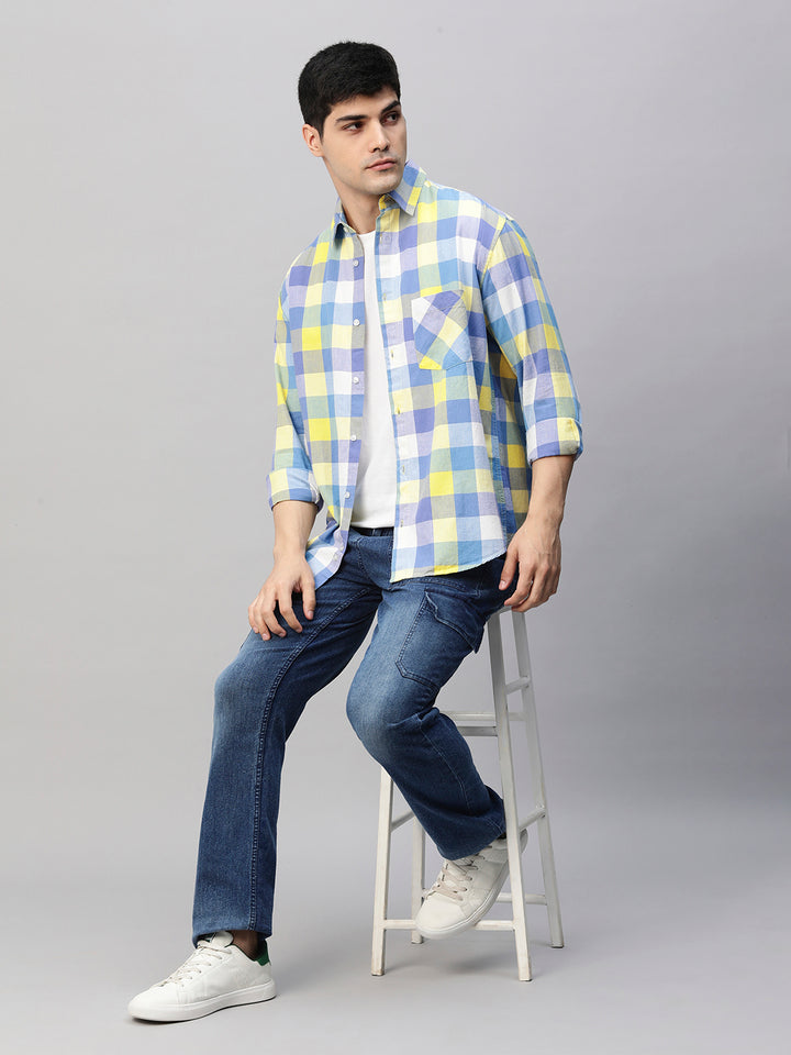 Mens Bright Block Plaid Relaxed Fit Shirt